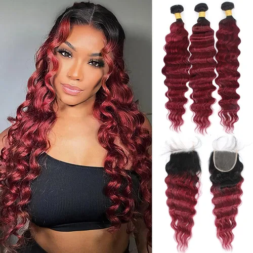 Miniatura 24 de Cabello Brasileño Ondulado Degradado de 2 Tonos 3 Paquetes Cabello Humano Virgen Remy Brasileño Paquetes de Tejido de Cabello Ondulado 100% Sin