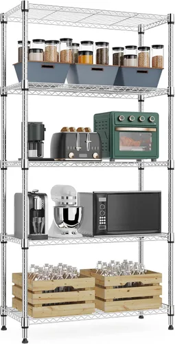 Miniatura 20 de M MZG Estante de alambre de acero resistente ajustable de 1000 libras, con 4 estantes, unidad de almacenamiento ajustable con rueda para cocina
