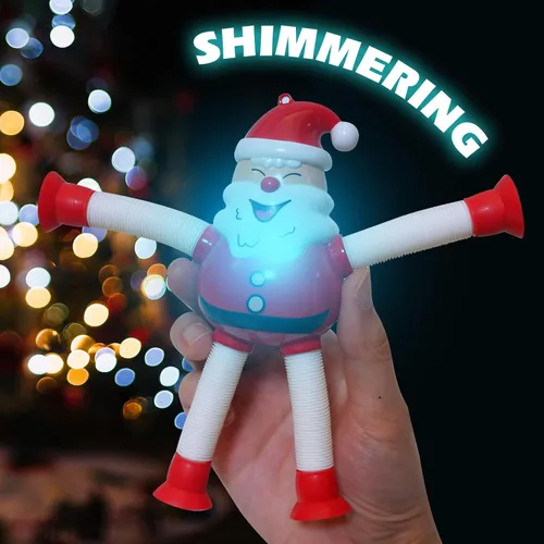 Miniatura 4 de Tubos Pop de Navidad con LED que se Iluminan 4 Piezas Juguetes Sensoriales Fidget, Juguetes de Santa con Ventosa Telescópica Autismo Regalos