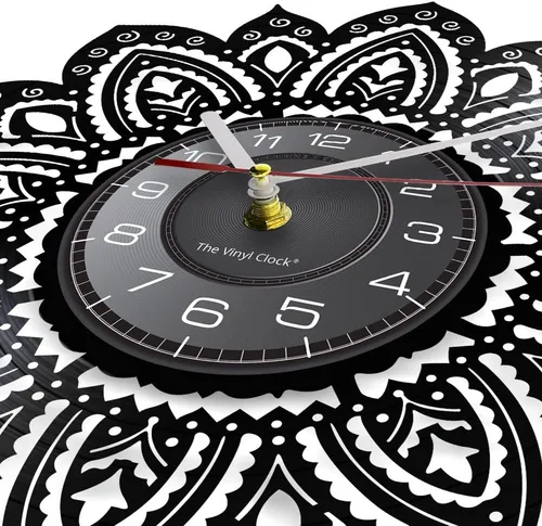 Miniatura 3 de Reloj de pared de disco de vinilo con forma de loto de mandala de 12 pulgadas, diseño moderno de flor, silencioso, de cuarzo, sin tictac, reloj