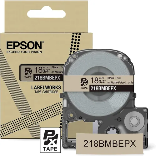 Epson LABELWORKS 218BMBEPX - Cartucho de cinta de PET (poliéster), color negro sobre beige mate, 3/4 pulgadas de ancho, 26 pies