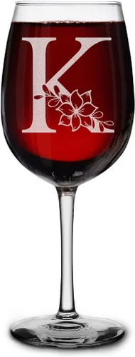 Miniatura 15 de shop4ever Copa de vino con monograma floral con inicial grabada de 16 onzas (B), copa de vino grabada con tallo para mujer, regalo de cumpleaños