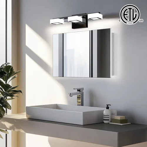 Miniatura 2 de Lámparas LED modernas para baño, 3 luces regulables con 5 modos de color, accesorios de iluminación de pared de baño acrílico negro mate sobre