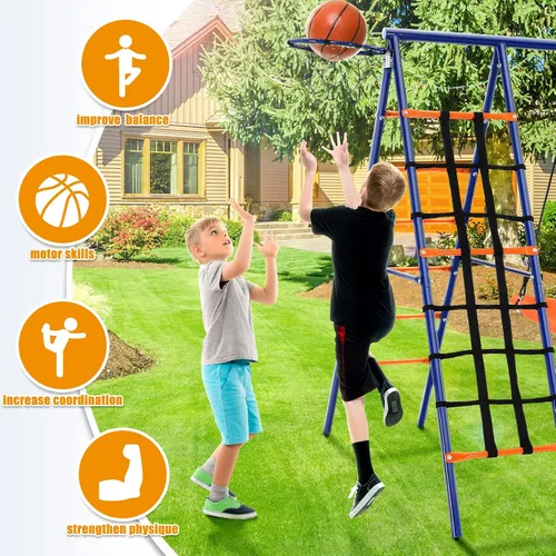 Miniatura 5 de Juego de columpios para patio trasero - Juego de patio de juegos 6 en 1 de servicio pesado de 550 libras, columpio platillo mejorado para niños al