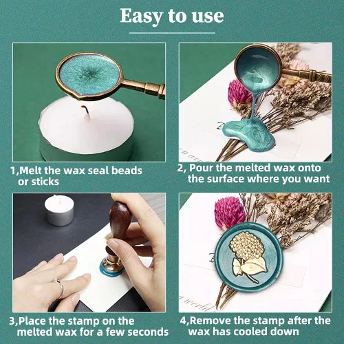 Miniatura 4 de Sello de cera con cabeza de latón extraíble y mango de palisandro, sello retro vintage para sobres de boda, tamaño mediano