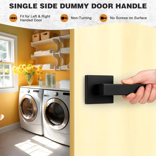 Miniatura 2 de Probrico Paquete de 4 manijas de puerta simuladas en negro mate, manijas interiores que no giran, manijas reversibles resistentes para interiores