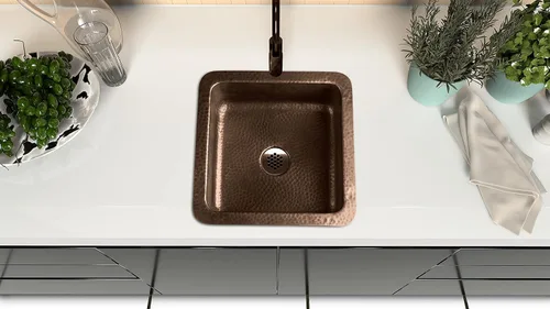 Miniatura 3 de Monarch Abode Fregadero de cocina y bar Glasgow de doble montaje de 12 pulgadas, fregadero de cobre puro martillado a mano, fregaderos de cocina