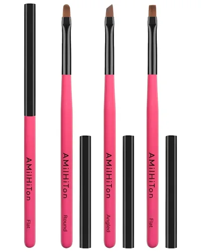 Miniatura 18 de 3 piezas de brochas de limpieza de arte de uñas, brochas de uña redondas/anguladas/planas resistentes a la acetona para remover esmalte de gel