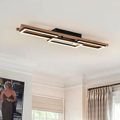 Miniatura 9 de Lingkai Luces LED de techo modernas de madera, cuadrada, rectangular, de madera, 17.3 pulgadas, 12 W, accesorios de iluminación de techo de cocina