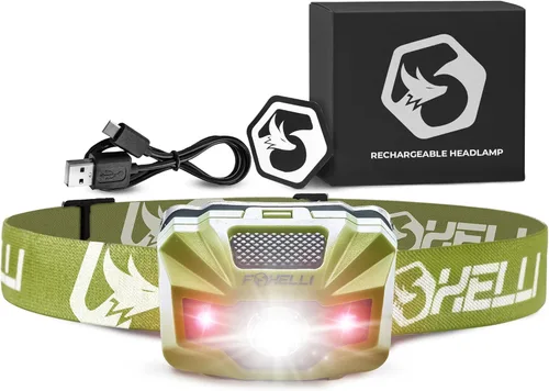 Miniatura 12 de Foxelli Linterna frontal LED recargable USB‑C – Ultraligero 2.4 oz y brillante 180 lúmenes – Luz roja/blanca, 5 modos, IPX5 impermeable, 40 horas