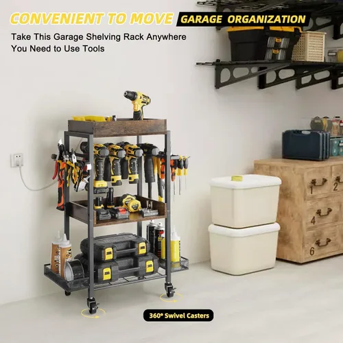 Miniatura 7 de Olakee Organizador de herramientas eléctricas, organizador de almacenamiento de garaje, estante de herramientas, estante de taladro, carrito