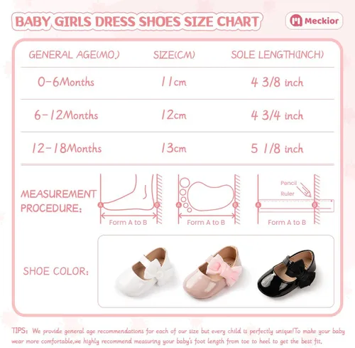 Miniatura 6 de Meckior Zapatos deportivos para bebé y niñas, suela suave, con lazo, princesa, vestido de boda, Mary Jane, planos, para recién nacidos, ligeros