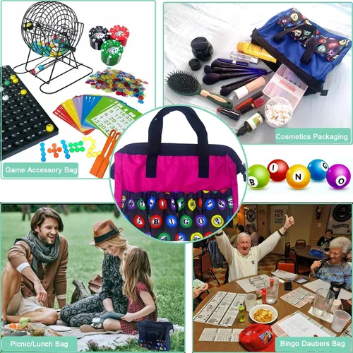 Miniatura 4 de Bolsas de bingo Dauber con 8 bolsillos, bolsa de bingo de gran capacidad, estuche de transporte de viaje con cremallera, bolsa de maquillaje