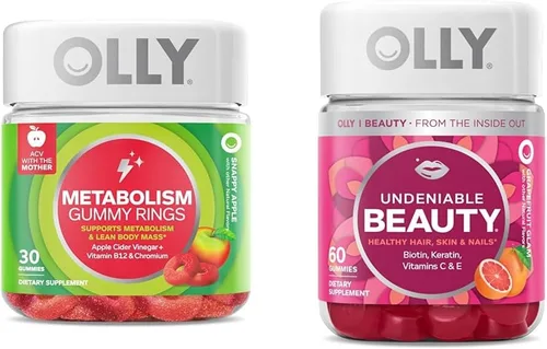OLLY Anillos de goma de metabolismo, vinagre de sidra de manzana, vitamina B12, cromo y goma de belleza innegable, para cabello, piel, uñas,