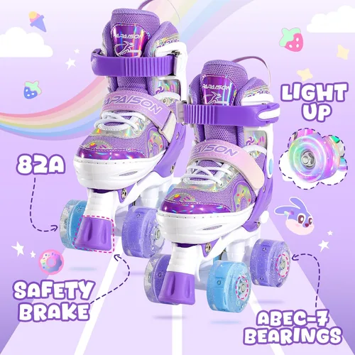 Miniatura 4 de PAPAISON Patines de ruedas ajustables con ruedas iluminadas para niñas, patines para niños y bebés de 4 a 6, 5 a 8, 8 a 12 años Púrpura