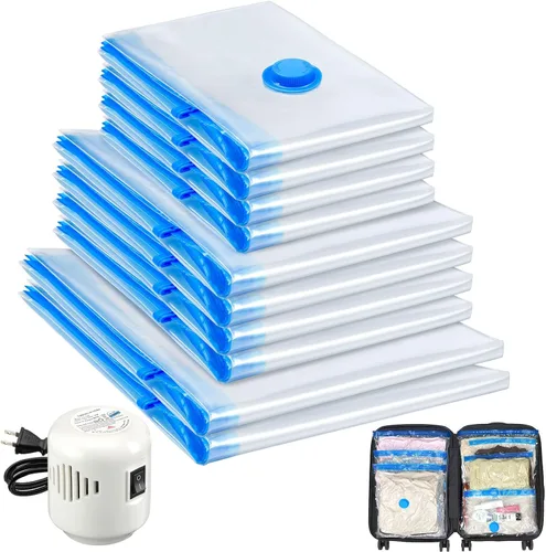 Miniatura 10 de 10 bolsas de almacenamiento al vacío para viajes con bomba eléctrica, 2 grandes + 4 medianas + 4 pequeñas bolsas selladoras al vacío, bolsas 8