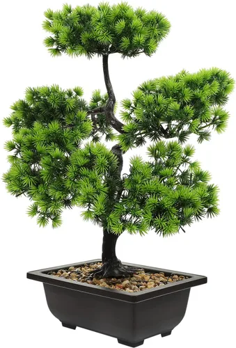 Yardwe Árbol de pino bonsái artificial: plantas de imitación de pino en maceta, arreglos florales acogedores, decoración de Feng Shui, centros de