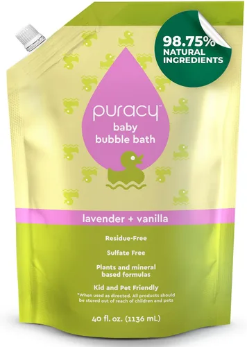Miniatura 8 de Puracy Baño de burbujas para niños, suavemente perfumado con lavanda real y vainilla, baño de burbujas 98.75% natural para bebé, humectantes a base