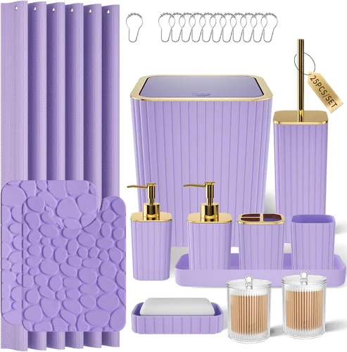 Miniatura 26 de XLHOMO Bathroom Set- 25PC Beige Bathroom Set, Bathroom Set with Shower Curtain and Rugs, Beige Shower Curtain Set, Toilet Brush, Bathroom Trash Can