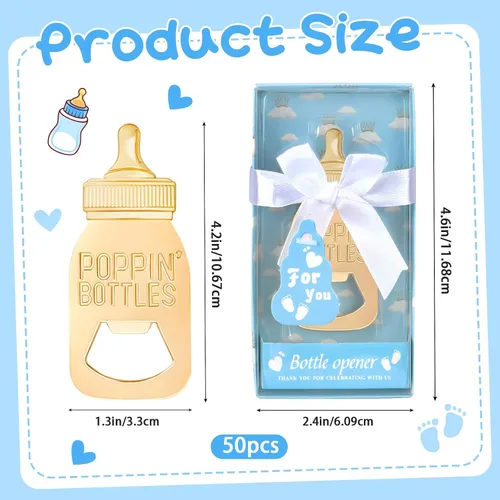 Miniatura 2 de 24 paquetes de abrebotellas Poppin para regalos de baby shower, regalos, decoraciones y recuerdos (azul, 24)