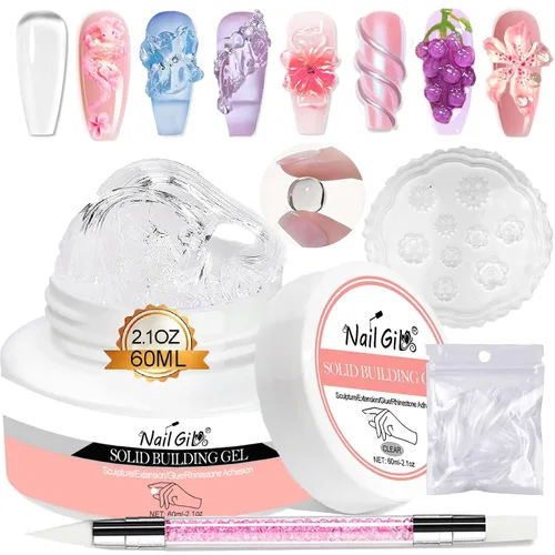 Miniatura 10 de NAILGIL - Gel para esculpir uñas 3D para arte de uñas, gel de escultura 3D no pegajoso con molde de resina, pegamento de uñas sólido, calidad