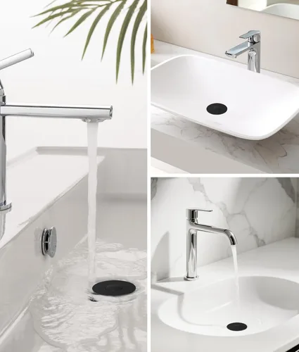 Miniatura 7 de QYHNYJF Tapón de lavabo de baño mejorado con recogedor de pelo, tapón de drenaje universal emergente, sello de acero inoxidable y silicona