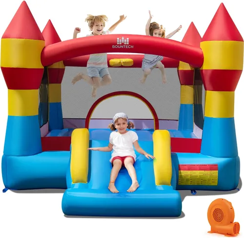 BOUNTECH Casa inflable de rebote de 12 x 9 pies, gran castillo animoso para diversión de fiesta infantil, gran área de salto, tobogán, fácil de