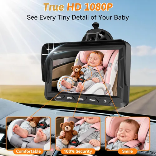 Miniatura 3 de Wkzay Cámara de Coche para Bebé para Asiento Trasero – HD 1080P, Ángulo Amplio de 150°, Visión Nocturna, Fácil Instalación, Luz LED Ajustable