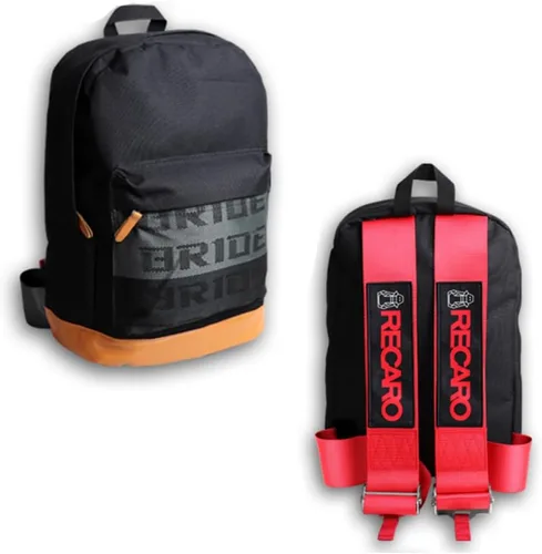 Miniatura 23 de W-POWER JDM Bride Racing Mochila de viaje para laptop con parte inferior marrón con correas de arnés ajustables (ASIMO-BK)