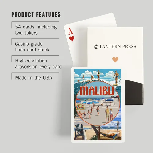 Miniatura 3 de Lantern Press Malibu, California, montaje en la playa (52 cartas de juego, baraja de cartas de tamaño póquer con Jokers)