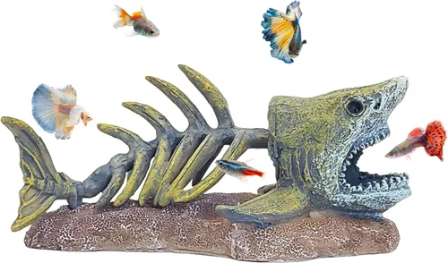 Miniatura 9 de kathson Decoraciones de pecera de resina, esqueleto de piraña, decoración de acuario, accesorios de tanque de reptiles, adorno de hueso de pescado