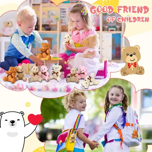 Miniatura 4 de Junkin 48 piezas de mini oso de peluche a granel de 4 pulgadas, pequeño oso suave para bricolaje, llavero de fiesta, regalo de decoración de boda