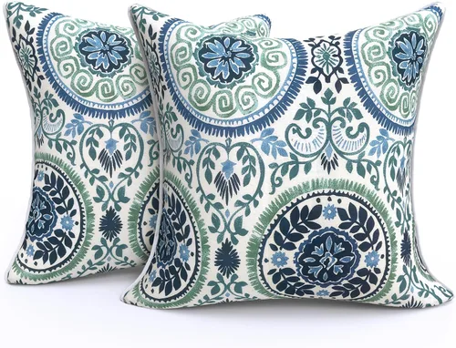 Miniatura 673 de Juego de 2 almohadas para exteriores de 16 x 16 pulgadas, repelentes al agua con interiores, para muebles de patio, hogar, jardín, geometría bohemia