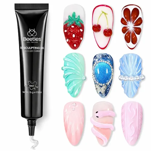 Beetles - Esmalte de uñas en gel 3D, 3 en 1, esmalte de uñas transparente sin limpiar, pegamento para arte de uñas con diamantes de imitación para