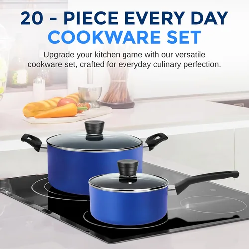 Miniatura 2 de SereneLife Juego de 20 utensilios de cocina azules con cuchillos, incluye ollas y sartenes de varios tamaños, antiadherentes con tapas y utensilios