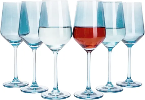Miniatura 17 de Juego de copas de vino de colores, juego de 6 vasos de 12 onzas, tallo alto de estilo italiano único para vino blanco y tinto, agua, vasos