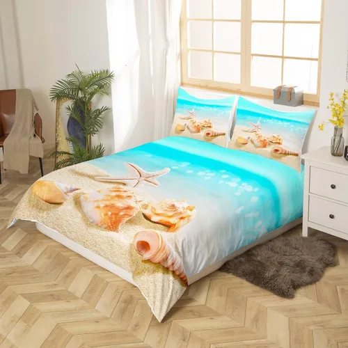 Miniatura 3 de Juego de funda de edredón de océano azul, tamaño individual, juego de ropa de cama de 2 piezas para niños, adolescentes y niñas, decoración