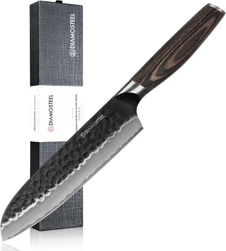 Miniatura 10 de Cuchillo utilitario – Cuchillo profesional de cocina de 5 pulgadas – Hoja de óxido negro martillado japonés 9CR18MOV acero inoxidable de alto