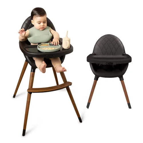 Miniatura 8 de Silla alta convertible para bebés, niños pequeños, niños y niñas - Silla alta de madera con altura ajustable y bandeja apta para lavavajillas - Negro