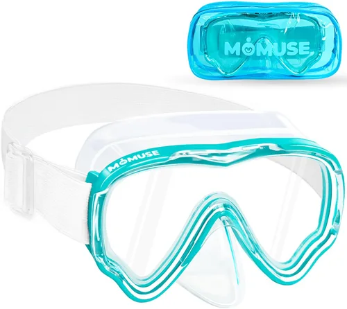 Miniatura 8 de MOMUSE Gafas de natación para niños con correa de tela suave, máscara de buceo con cubierta de nariz 3D sin fugas, lente antivaho e inastillable