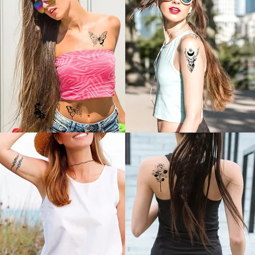 Miniatura 3 de 72 hojas de tatuajes temporales para mujeres y niñas, tatuaje temporal de flores, tatuajes de mariposas, pegatinas de arte corporal de tatuajes