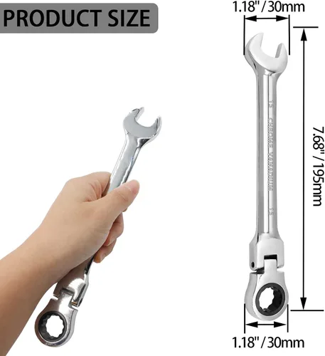 Miniatura 5 de Llave de trinquete de cabeza flexible de 15 mm, llave combinada de acero al cromo vanadio de 12 puntas con engranaje de trinquete de 72 dientes