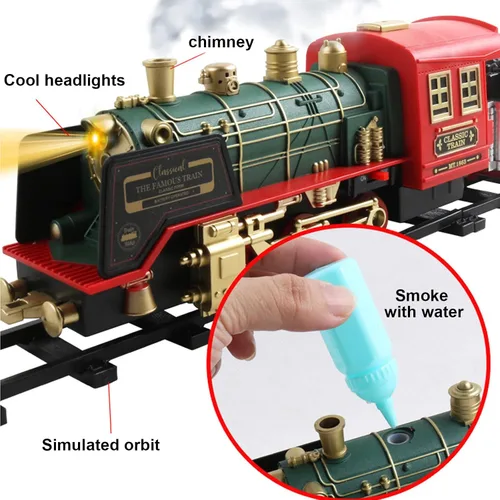 Miniatura 3 de Tren eléctrico de Navidad con control remoto con humo, luces, sonido, locomotora, automóviles y transporte remoto, recargable por USB, con pista