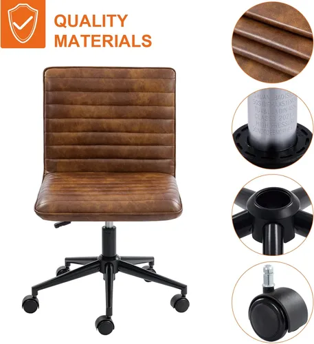Miniatura 5 de Furnimart Silla de escritorio de oficina sin brazos, silla de tareas, silla de trabajo tapizada de piel sintética, silla de escritorio