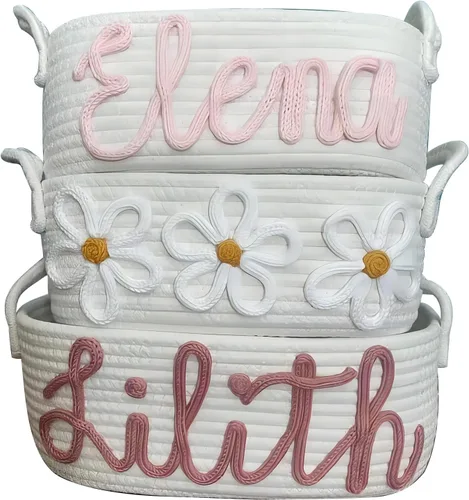 Miniatura 7 de Cesta personalizada con nombre de bebé, cesta de regalo para baby shower, organizador de pañales para bebé, organizador de pañales de cuerda