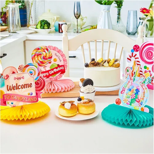 Miniatura 5 de Marspark 10 piezas de decoración para fiestas Candyland, centros de mesa de piruletas, centros de mesa de caramelo panal, decoración dulce