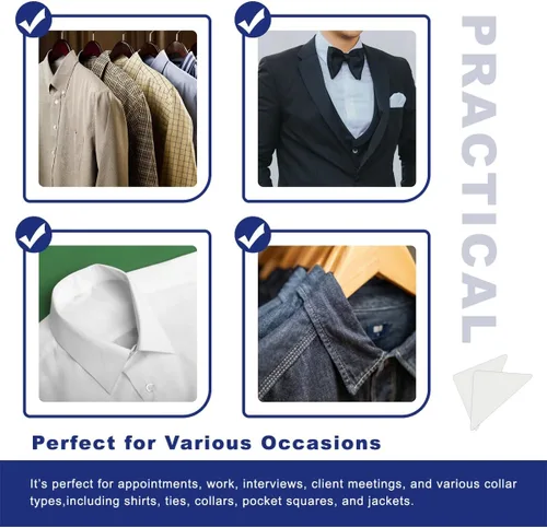 Miniatura 7 de 80 piezas de estancias de cuello para polo, autoadhesivas, sin rizos, cuello de camisa de vestir para hombre, cuello tipo polo fijo, ideal