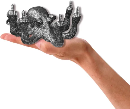 Miniatura 3 de Divertida estatua de pulpo de resina, decoración de pecera, pulpo enojado con gesto luminoso, para decoración de interiores de acuario (negro)