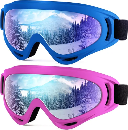 Dizywiee - Paquete de 2 gafas de esquí para niños, gafas de snowboard para adultos, jóvenes, adolescentes, niños y niñas, gafas para deportes de 08.