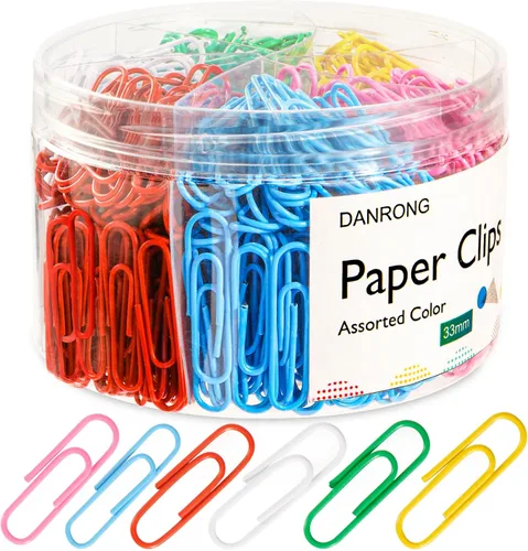 Clips de papel de colores, 560 clips medianos de 1.3 pulgadas (1.299 in), ideales para suministros escolares de oficina, clips coloridos
